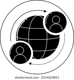 globe and user icon, international communication, flat vector. in black and white. part 1.