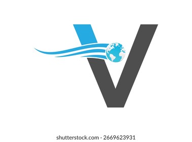 Globo con la Plantilla del diseño del logotipo de V latter
