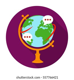 Globe of various languages icon in flat style isolated on white background. Interpreter and translator symbol stock vector illustration.
