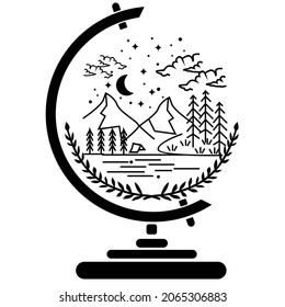 globe vector design with mountains made in line style