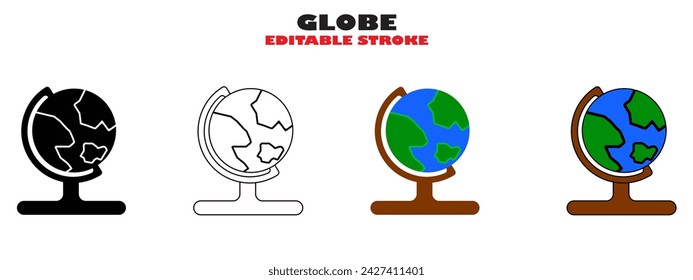 Globe vector with editable stroke. Geography vector illustration with different style. Editable stroke vector design.