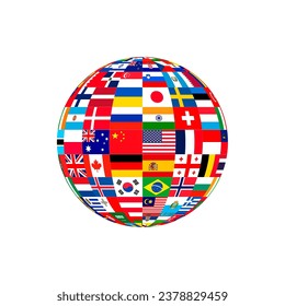 Globe vector of Flags symbolize the planet Earth, humankind, or Different World Sovereign nation. Flag of United Nations symbol.
