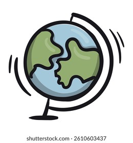 Globe. Vector hand drawn illustration isolated on white background for sticker, icon, print