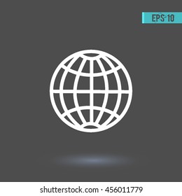 Globe vector icon. Graphic symbol for web design, logo. White glyph on a gray background. Isolated sign.