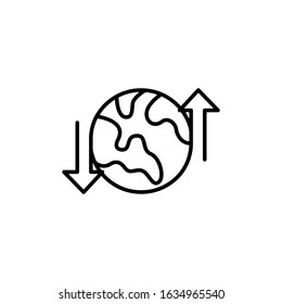 Globe vector icon. Vector illustration of World Globe with arrow. Globe vector icon, logo, symbol, sign. Flat Globe line art design isolated on white background.