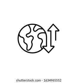 Globe vector icon. Vector illustration of World Globe with arrow. Globe vector icon, logo, symbol, sign. Flat Globe line art design isolated on white background.
