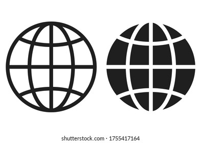 Globe vector icon isolated on white background, globe grid simple icons