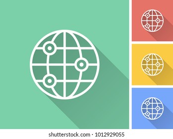 Globe vector icon with long shadow. Illustration isolated for graphic and web design.