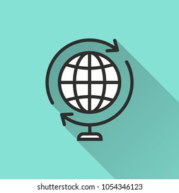 Globe vector icon with long shadow. Illustration isolated for graphic and web design.