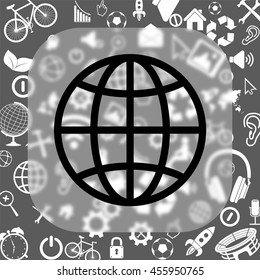 globe vector icon - matte glass button on background consisting of different icons