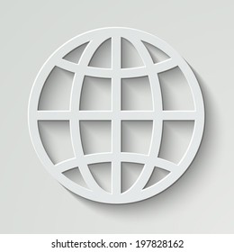 Globe vector icon - paper illustration with shadow on light background