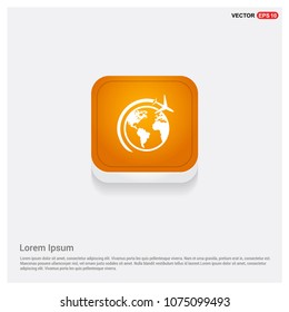 Globe vector icon with plane Orange Abstract Web Button