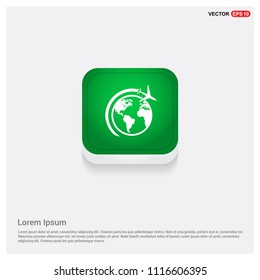 Globe vector icon with planeGreen Web Button - Free vector icon