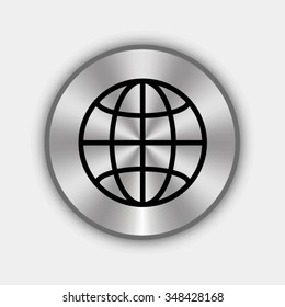 globe vector icon - round metallic button