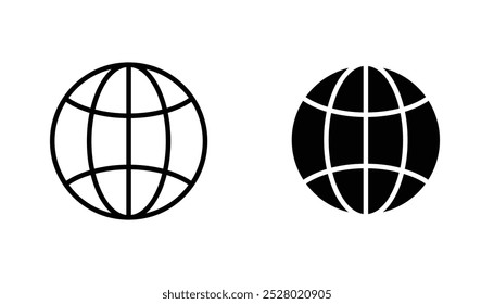 Ícone de vetor de globo definido em preto e branco.