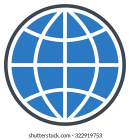 Globe vector icon. Style is bicolor flat symbol, smooth blue colors, rounded angles, white background.