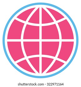 Globe vector icon. Style is bicolor flat symbol, pink and blue colors, rounded angles, white background.