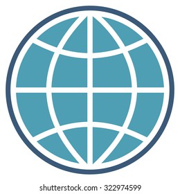 Globe vector icon. Style is bicolor flat symbol, cyan and blue colors, rounded angles, white background.