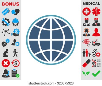 Globe vector icon. Style is bicolor flat symbol, cyan and blue colors, rounded angles, white background.