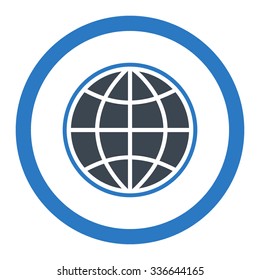 Globe vector icon. Style is bicolor flat rounded symbol, smooth blue colors, rounded angles, white background.
