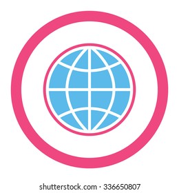 Globe vector icon. Style is bicolor flat rounded symbol, pink and blue colors, rounded angles, white background.