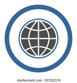 Globe vector icon. Style is bicolor flat rounded symbol, cobalt and gray colors, rounded angles, white background.