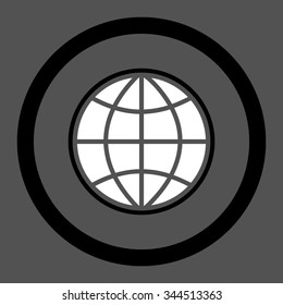 Globe vector icon. Style is bicolor flat rounded symbol, black and white colors, rounded angles, gray background.