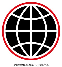 Globe vector icon. Style is bicolor flat symbol, intensive red and black colors, rounded angles, white background.