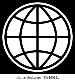 Globe vector icon. Style is flat symbol, white color, rounded angles, black background.