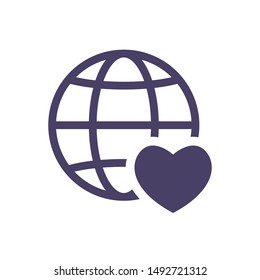 globe vector icon in trendy flat design, heart symbol , love icon