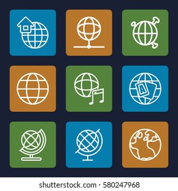globe vector icons. Set of 9 globe outline icons such as globe, international music
