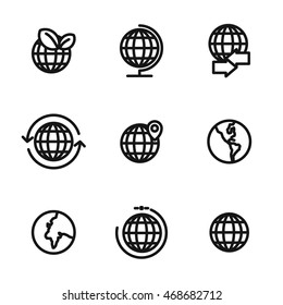 Globe vector icons. Simple illustration set of 9 globe elements, editable icons, can be used in logo, UI and web design