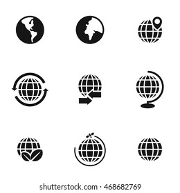 Globe vector icons. Simple illustration set of 9 globe elements, editable icons, can be used in logo, UI and web design