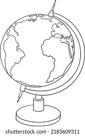 Globe. Vector illustration about back to school. Coloring page with school supplies.