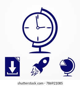 Globe vector illustration. A desktop globe with a view of the clock.