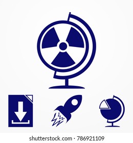 Globe vector illustration. A desktop globe with a view of the radiation sign.