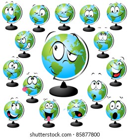 globe vector illustration with many facial expressions isolated on white background