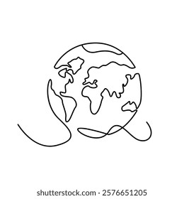 Globe vector line icon. Earth globe one line drawing of world map minimalist vector illustration isolated on white background. Continuous line drawing.