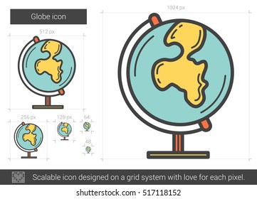 Globe vector line icon isolated on white background. Globe line icon for infographic, website or app. Scalable icon designed on a grid system.