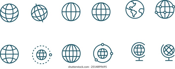 Conjunto de iconos de línea de Vector globo, icono global