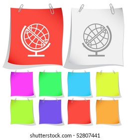 Globe. Vector note papers.