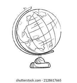 Ilustración del contorno del vector de globo sobre fondo blanco. Resumen del icono de línea moderna del globo. Dibujo manual de ilustración aislada. Gráficos vectoriales. plantilla de diseño.