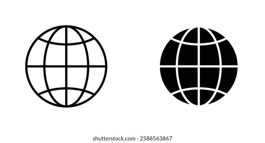 Globe vectors icons set in filled and strokes on white background