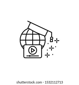 Globe, video, graduate hat icon. Simple line, outline vector of online educationa icons for ui and ux, website or mobile application