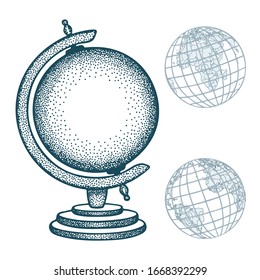 Globe. Vintage globe hand drawn vector illustration collection. Part of set.