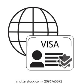 A globe with a visa sign  - Tourism illustration - Vector  icon 