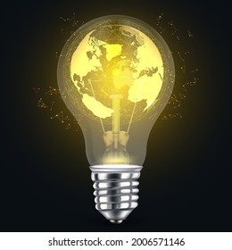 globe warmlight bulb light isolated on dark background. vector illustration.