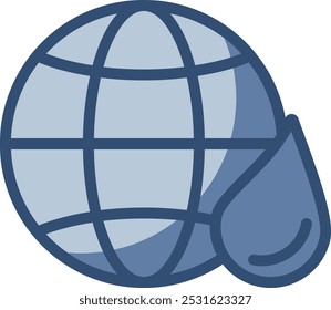 globe and water drop icon, symbol of world water day. replaceable blue color design