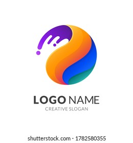 concepto de logotipo de globo y agua, estilo de logotipo 3d moderno en colores vivos degradados