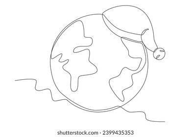 A globe wearing a hat. Earth Hour one-line drawing
